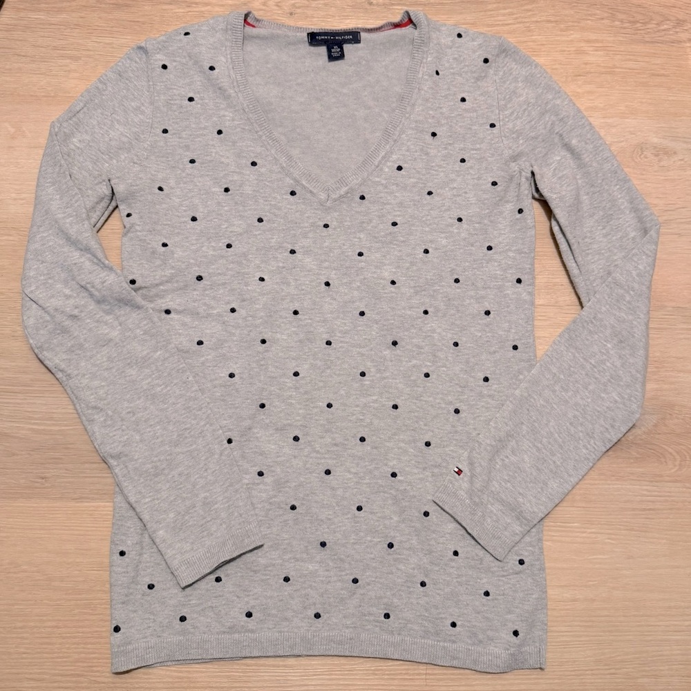 Tommy Hilfiger Light Gray polka Dot V-Neck Sweater